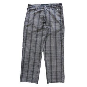 OAKLEY GOLF Gray Check Plaid Straight Leg Stretch Chino Pants 34W